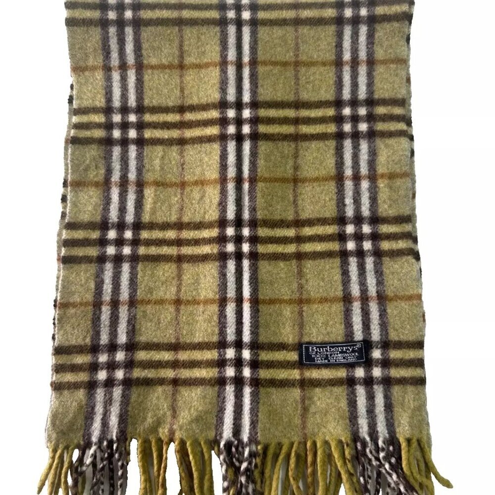 Burberrys Classic Check Scarf Green 100% Lambswool Unisex Scarf Made In England - Picture 3 of 7